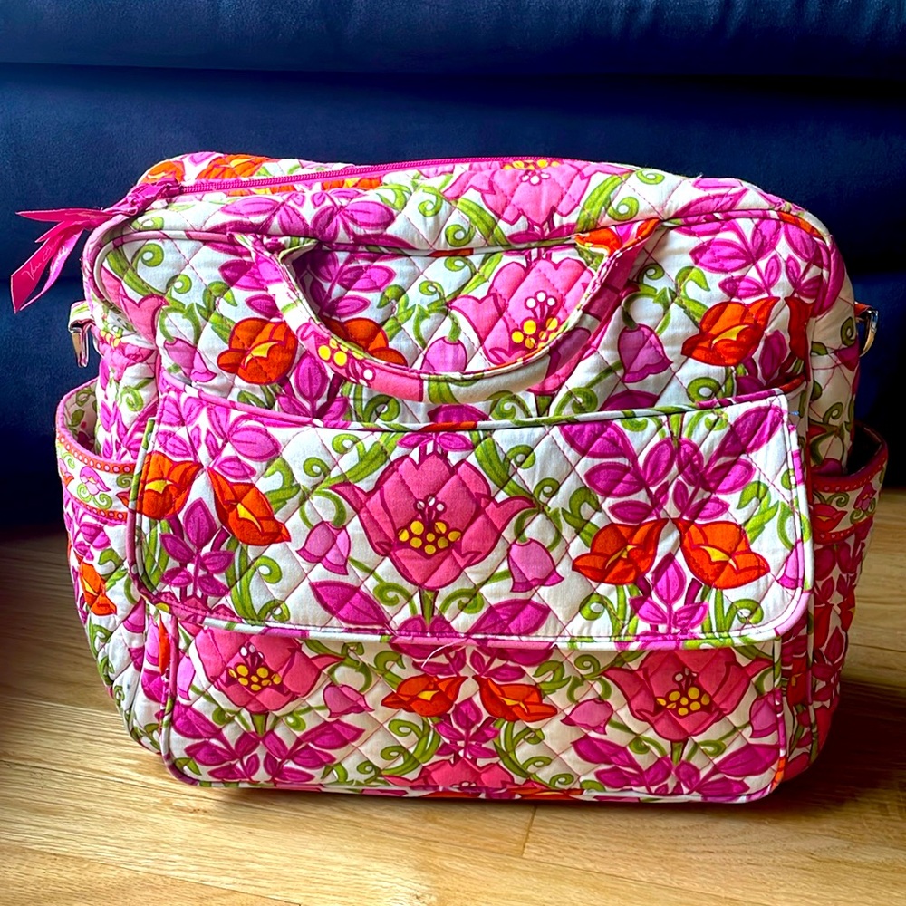 Vera Bradley Diaper Bag- pink flowers, convertible strap